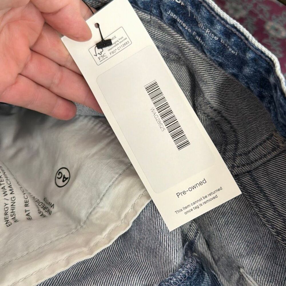 AG Adriano Goldschmied Blue Hattie Crop Raw Hem High-Rise Barrel Jeans Size 28 - Picture 11 of 12